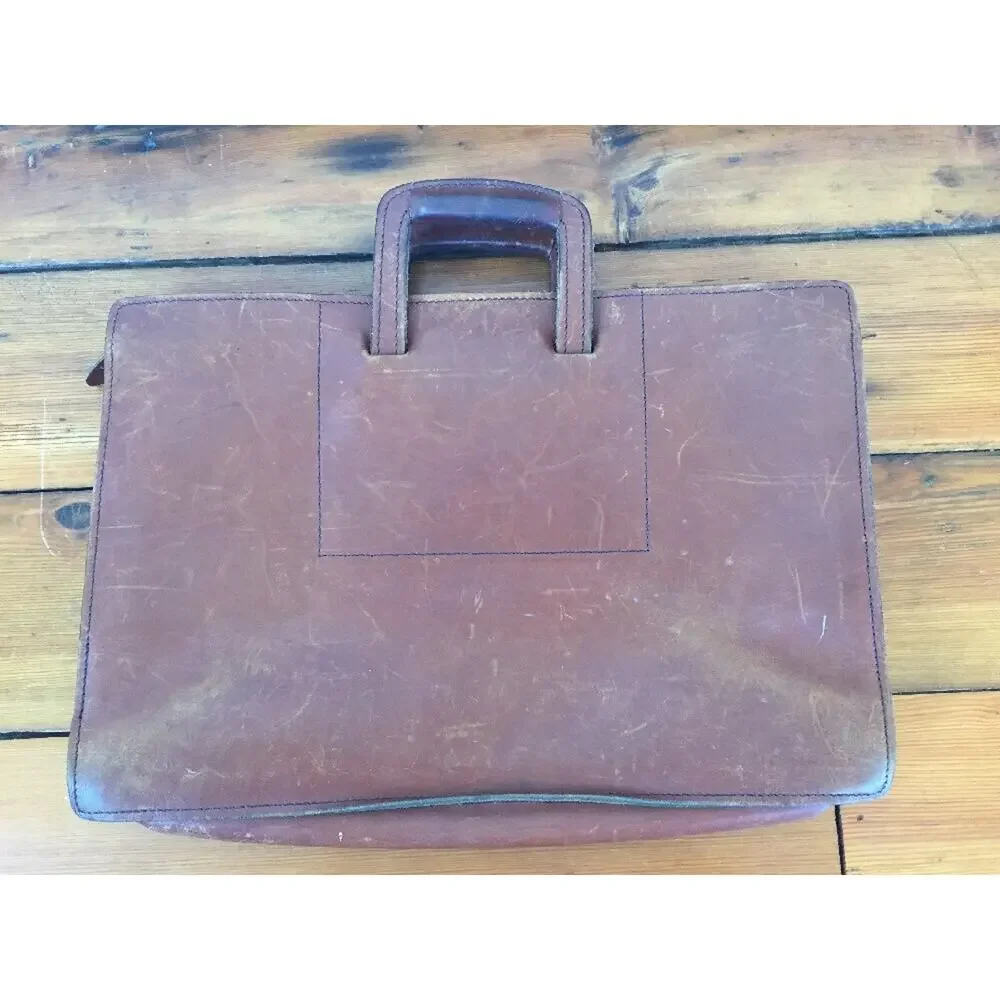 Vtg Schlesinger Brothers Cali Saddle Leather Attache Briefcase Laptop Bag 17